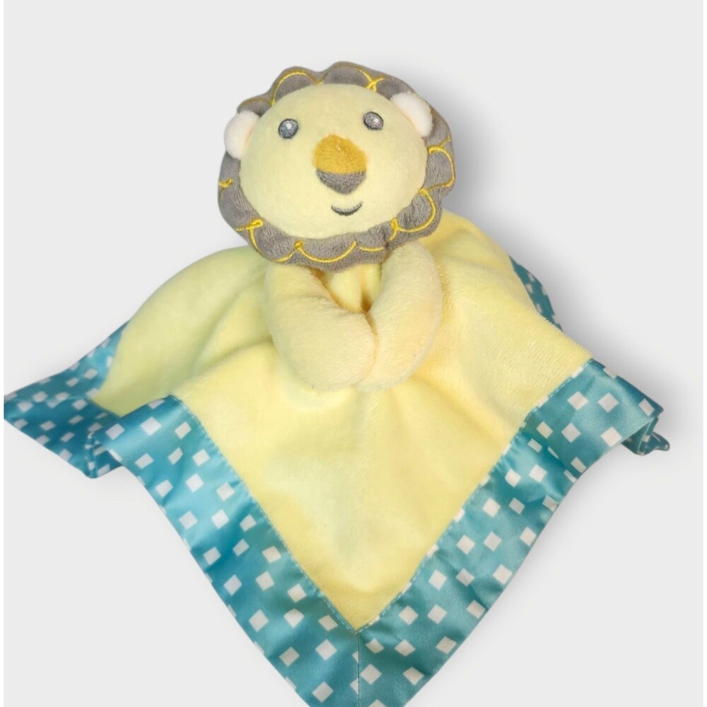 Fisher Price Plush Lion Baby Lovey Security Blanket Yellow Blue 11.5"‎ 2016